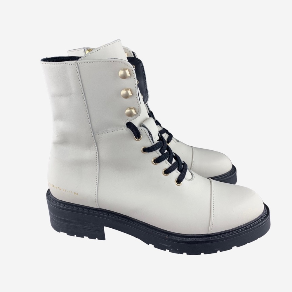 NEW! All Saints Dusty Cap Toe White Leather Lace Up Combat Boots Size 39